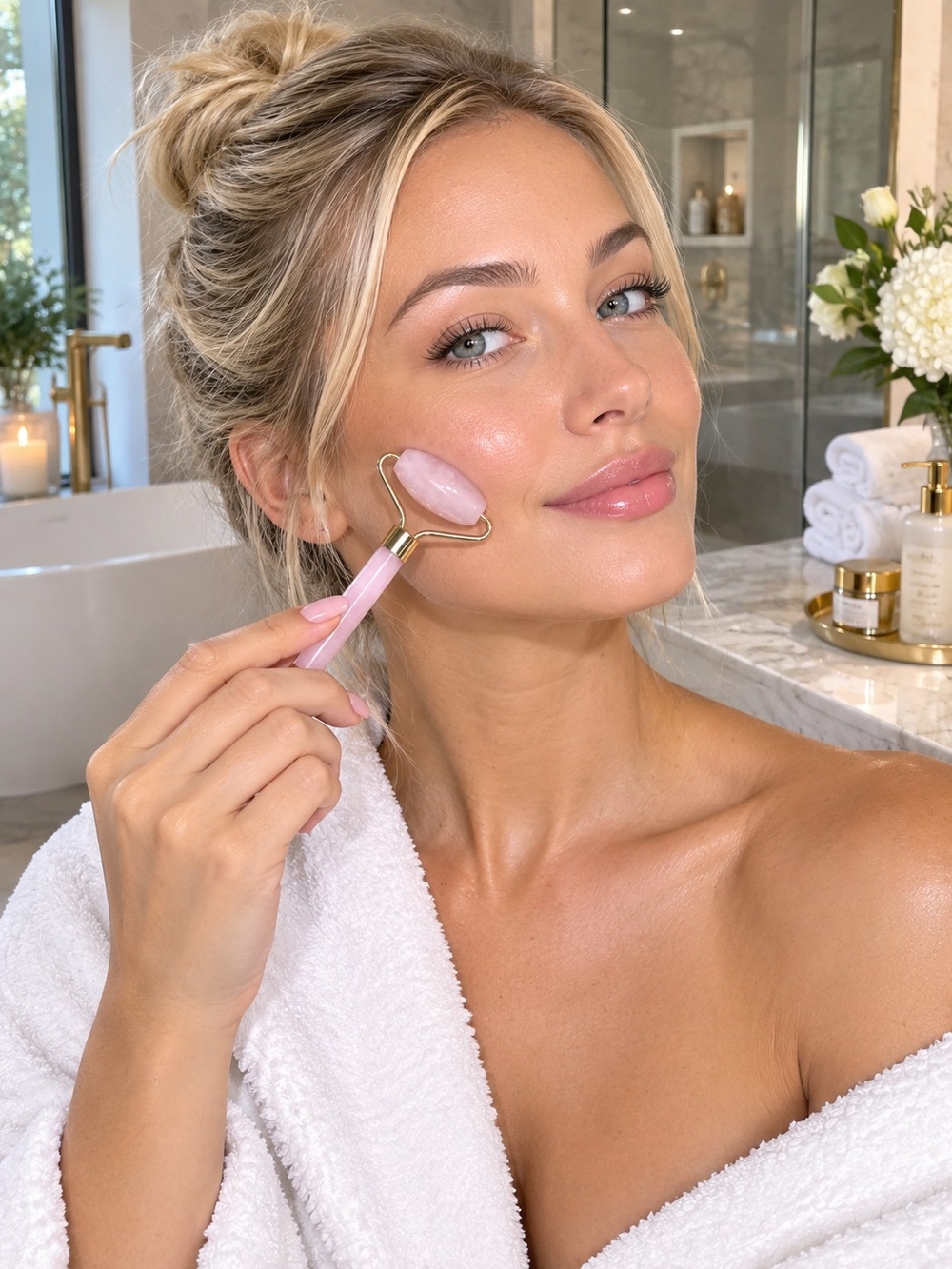 Rose Quartz Facial Roller – Pink Beauty Tool for Glowing Skin